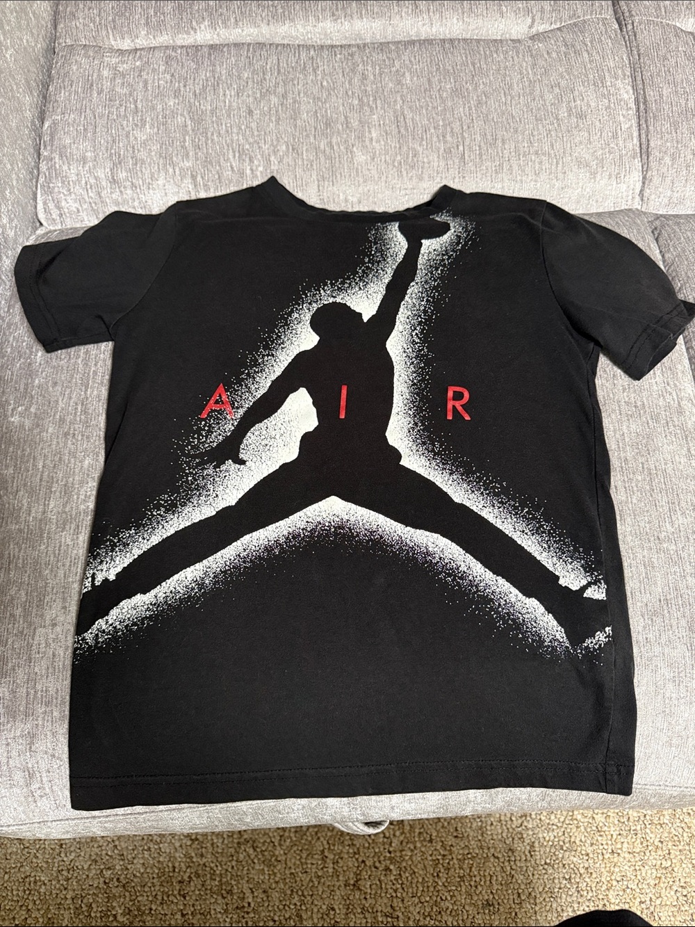 Kid’s Jordan Black Tee with White Jumpman and Red AIR Graphic